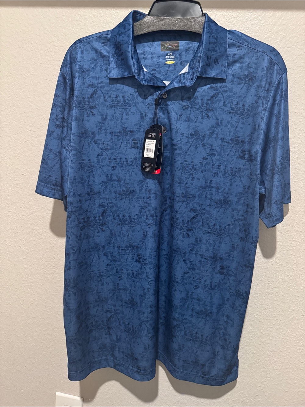 Greg Norman Collection Navy Heathered Palm-Print Polo